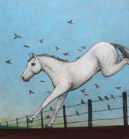 mixed media artwork by Jennifer Ross titled Kintsugi Horse - The Flying Lesson