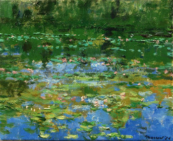 oil painting by Onelio Marrero titled Water Lilies Heat of Day