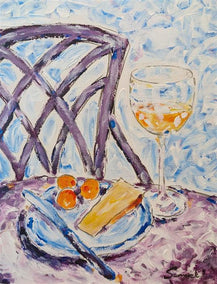 acrylic painting by Samuel Pretorius titled Cheese, Apricots and Wine
