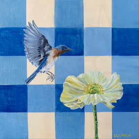 oil painting by Alana Clumeck titled Bluebird and Icelandic Poppy