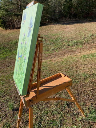 Bluebird Flight with Thistles by Alana Clumeck |  Side View of Artwork 