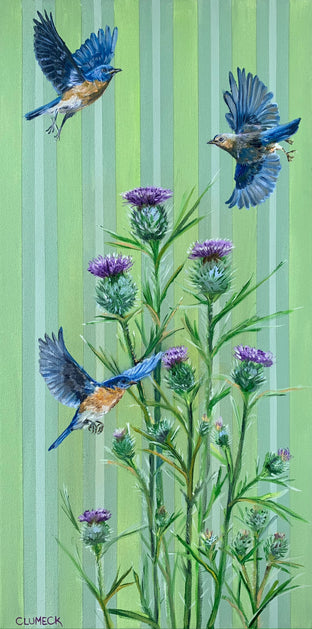 Bluebird Flight with Thistles by Alana Clumeck |  Artwork Main Image 