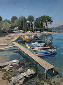 oil painting by Andrew Hird titled Cap D’Antibes, Plage de L’Olivette