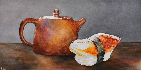 watercolor painting by Dwight Smith titled Tea with Sushi