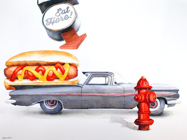watercolor painting by Dwight Smith titled Eat Here