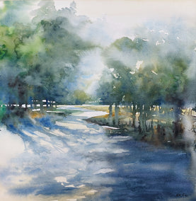watercolor painting by Erika Fabókné Kocsi titled Above the Road.