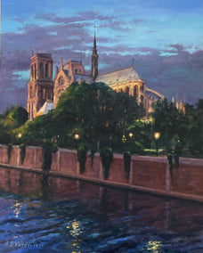 oil painting by Faye Vander Veer titled Reflections of Notre-Dame