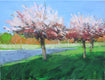 Original art for sale at UGallery.com | Blooming Trees by Janet Dyer | $975 | acrylic painting | 18' h x 24' w | thumbnail 1