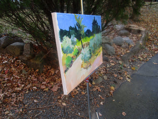 Olive Trees by Curved Path by Janet Dyer |  Side View of Artwork 