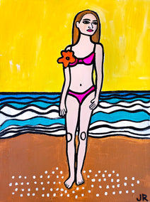 acrylic painting by Jessica JH Roller titled Girl on Beach