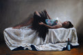 Original art for sale at UGallery.com | Woman with Wine Bottle by John Kelly | $3,000 | oil painting | 21' h x 32' w | thumbnail 1