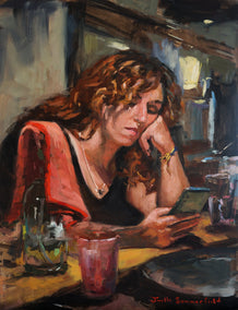 oil painting by Jonelle Summerfield titled Waiting for a Text