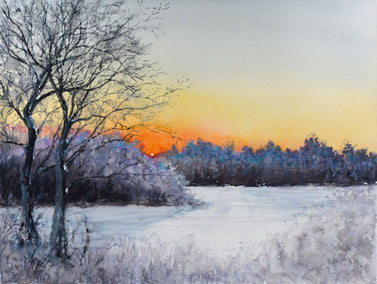 watercolor painting by Judy Mudd titled Winter Sunset