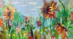 Original art for sale at UGallery.com | Sunflowers. 1 by Julia Hacker | $3,650 | acrylic painting | 30' h x 56' w | thumbnail 1