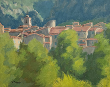 oil painting by Karen d’Angeac Mihm titled Village in Provence