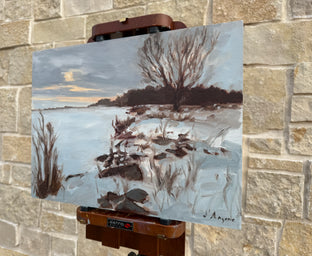 Winter at the Lake by Karen d’Angeac Mihm |  Side View of Artwork 