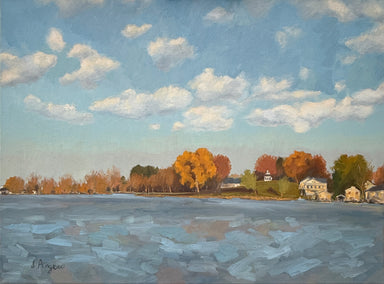 oil painting by Karen d’Angeac Mihm titled Wisconsin Lake on a Fall Day