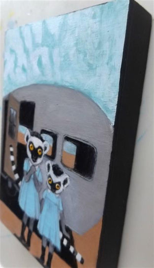 Lemur Sisters by Kat Silver |  Side View of Artwork 