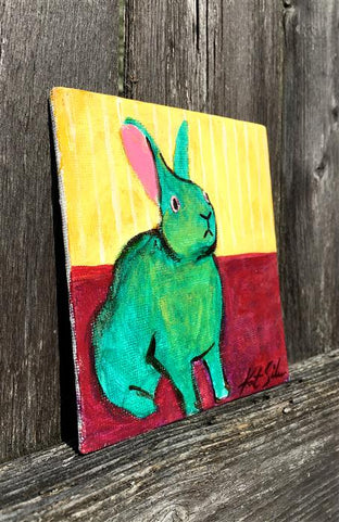 Teal Green Bunny by Kat Silver |  Side View of Artwork 