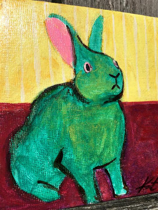 Teal Green Bunny by Kat Silver |   Closeup View of Artwork 