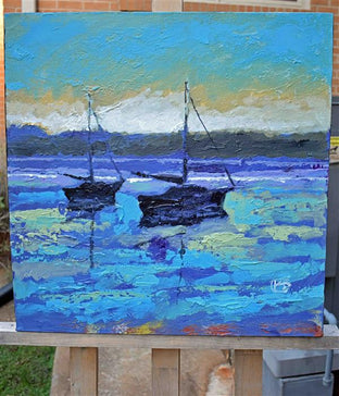 Two Sailboats at Dawn by Kip Decker |  Context View of Artwork 