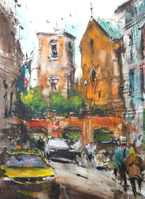 watercolor painting by Maximilian Damico titled Napoli City Life