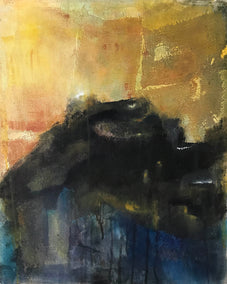 mixed media artwork by Mena Malgavkar titled Sunrise on Black Mountain