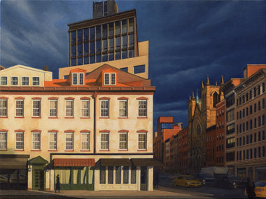 oil painting by Nick Savides titled Chelsea at Sunset