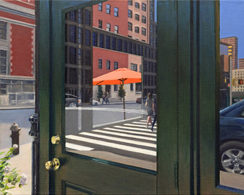 oil painting by Nick Savides titled Crosswalk Reflections