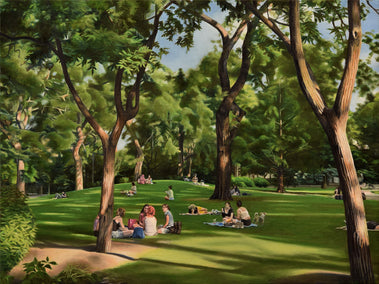 oil painting by Nick Savides titled Summer Evening, Tompkins Square Park