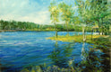 Original art for sale at UGallery.com | Leisure Lake Early Morning by Onelio Marrero | $1,025 | oil painting | 16' h x 24' w | thumbnail 1