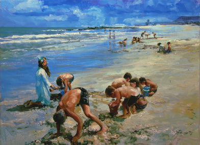 oil painting by Onelio Marrero titled Sand Crab Competition