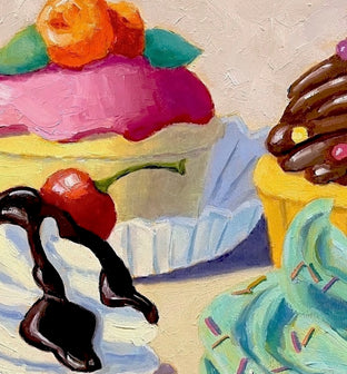 Four Cupcakes by Pat Doherty |   Closeup View of Artwork 