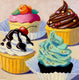 Original art for sale at UGallery.com | Four Cupcakes by Pat Doherty | $575 | oil painting | 12' h x 12' w | thumbnail 1