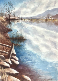 watercolor painting by Patty Phan titled Coot Lake in the Fall