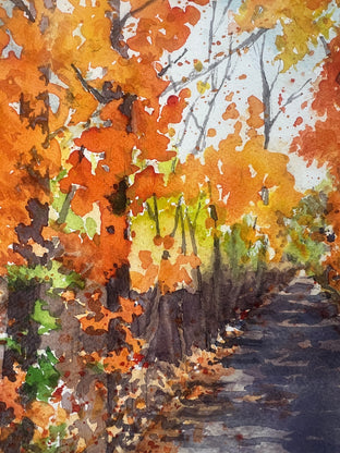 Fall Running by Patty Phan |   Closeup View of Artwork 