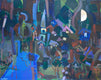 Original art for sale at UGallery.com | Night Village by Robert Hofherr | $1,275 | acrylic painting | 24' h x 30' w | thumbnail 1