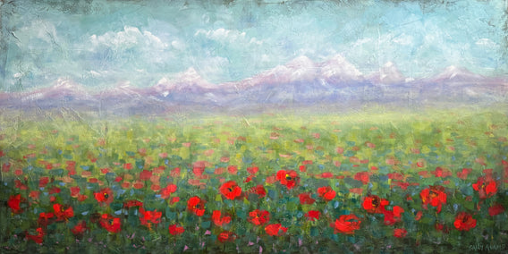 acrylic painting by Sally Adams titled Alluring Poppies Revisited