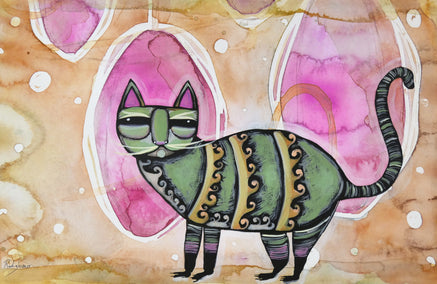 mixed media artwork by Sara Rodighiero titled Cat on the Moon