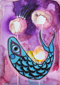 mixed media artwork by Sara Rodighiero titled Purple Ocean Nights