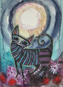 mixed media artwork by Sara Rodighiero titled Strolling Under a Full Moon