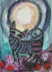 Original art for sale at UGallery.com | Strolling Under a Full Moon by Sara Rodighiero | $450 | mixed media artwork | 9.4' h x 6.7' w | thumbnail 1