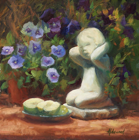 oil painting by Sherri Aldawood titled Garden Cherub