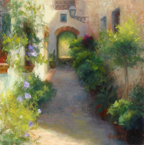 oil painting by Sherri Aldawood titled Marbella Alley