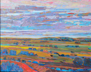 oil painting by Srinivas Kathoju titled Rolling Fields and Skies