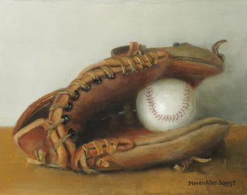 oil painting by Steve Boggs titled Baseball Glove - Wilson A2000