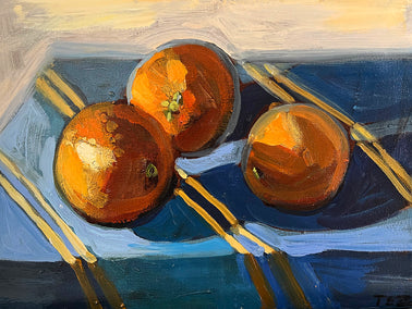 oil painting by Tara Zalewsky-Nease titled Tangerine Table Top