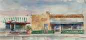 Original art for sale at UGallery.com | Pizza Grotto by Thomas Hoerber | $975 | watercolor painting | 13' h x 27.25' w | thumbnail 1