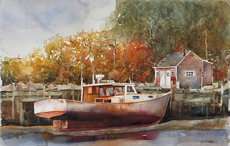 watercolor painting by Thomas Hoerber titled Waiting for the Tide