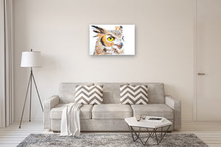 A Watchful Great Horned Owl by Emil Morhardt |  In Room View of Artwork 